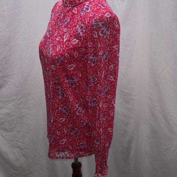 Joie red/pink floral shirt/top ruffle summer Sz M - Picture 3 of 11